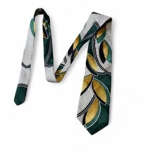 Vintage 90's Green, Gold, and White Patterned Tie